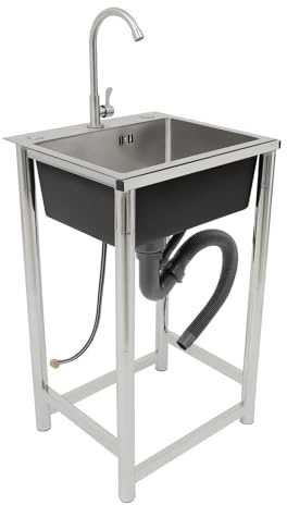 Tagtuell Küchenspüle Edelstahl, Freistehende Spültisch 1 Becken, Gewerbliche Spülbecken mit Wasserhahn, Spültisch für Außen, Innen, Küche, Restaurant, Bar