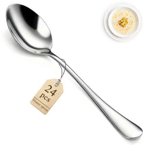 Berglander Esslöffel-Set 24er, 18,7cm Edelstahl Löffel, Silber Besteck Suppenlöffel Tafellöffel für Zuhause, Küche oder Restaurant, spiegelpoliert, spülmaschinenfest