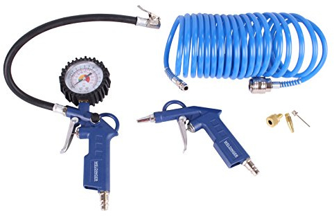 WELDINGER Kompressorzubehörset Druckluftset 6 Teilig Reifenbefüller Spiralschlauch
