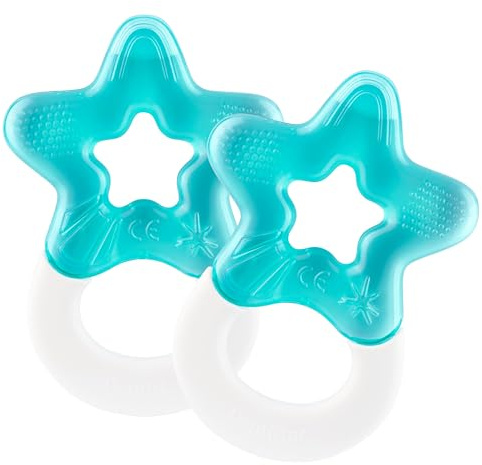 dentistar Kühlbeißring 2er-Set – Beißring Baby ab 3 Monate – Kühlende Zahnungshilfe und Beißspielzeug für Babys und Kleinkinder - BPA frei - Türkis