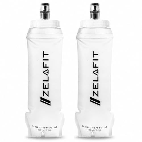 ZelaFit® 2x Faltbare Trinkflasche 500 ml, Soft Flask Trinkbeutel für Laufen & Trailrunning, Leichte Laufflasche mit Beißventil, BPA-frei und Auslaufsicher, Faltflasche