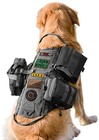 AIWAI Taktisches Hundegeschirr Molle-Weste No-Pull Sicherheitsgeschirr für mittlere und große Hunde verstellbar, Outdoor-Training Militärisches Material Geschirr mit Taschen (XL, schwarz)