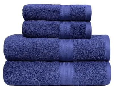 Amazon Basics Handtücher Set 4-teilig, 100% Baumwolle Ausbleichbeständig Weich, 2 Badetücher + 2 Handtücher, Königsblau
