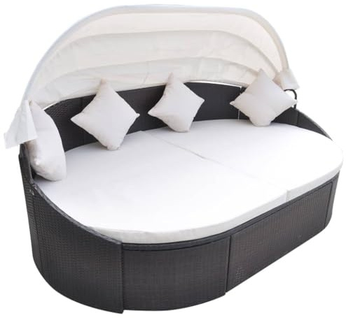 vidaXL Sonnenliege mit Dach Sonneninsel Strandkorb Muschel Gartenmöbel Sitzgruppe Liege Insel Lounge Rattanmöbel Poly Rattan Braun