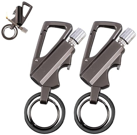 Feuerzeug mit permanentem Streichholz und Infinity-Funktion, mit Multitool-Schlüsselanhänger-Flaschenöffner, wiederverwendbares, wasserdichtes Streichholz, das Sie überall anzünden können (2*Schwarz)