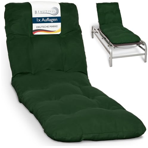 Beautissu Auflage Sonnenliege Deckchair Liegenauflage 190x60 cm Flair RL – 8 cm Dickes Polster für Sonnenliege Liegestuhl Auflage für Gartenmöbel Dunkelgrün