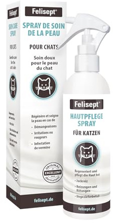 Felisept Hautpflegespray für Katzen 250ml - Milbenspray Katze - Grasmilben Katze - Juckreiz Katze - gegen Schuppen bei Katzen - Juckreiz Spray Katze - milde Pflegelotion mit natürlichen Wirkstoffen