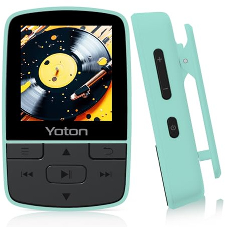Yoton MP3-Player mit Bluetooth 5.2, HiFi-Klangqualität, FM-Radio, Sprachaufnahme, unabhängiger Lautstärkeregler, inkl. Kopfhörer, erweiterbar auf 128 GB SD-Karte, Minzgrün (ohne SD-Karte)
