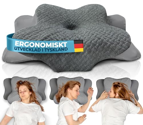Glückstoff® Ergonomisches Kissen (für alle Schlaftypen) Kopfkissen aus Memory Foam | Nackenstützkissen Ergonomisches Kopfkissen Seitenschläferkissen Grau
