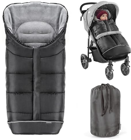 Zamboo Winterfußsack für Kinderwagen & Buggy - Schwarz | Universal Fußsack | Premium Teddy-Fleece | 3-/5-Punkt-Gurtsystem | wind- & wasserabweisend | Reflektorstreifen