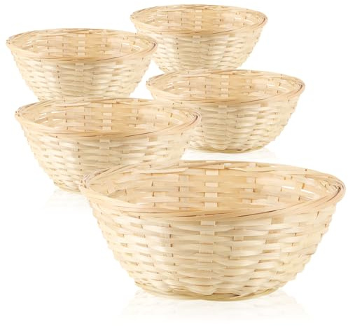 com-four® 5x Bastkorb in natürlicher Farbe zur Dekoration - Osterdeko - Osternest - Körbchen für Ostereier, Brötchen, Snacks und Schlüssel (Braun - Rund-S - 5 Stück)