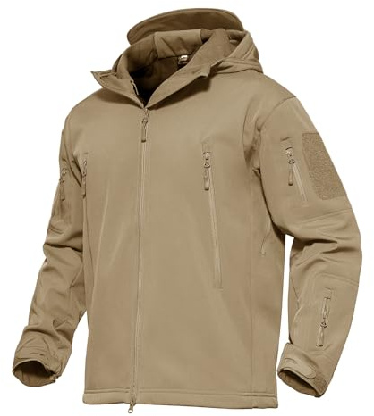 KEFITEVD Softshell Jacke Herren Wasserdicht Regenjacke Army Jacken Gefüttert Angeln Jacke Funktionsjacke Männer Winter Herrenjacke Angelbekleidung Khaki L
