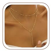 SLOONG 2 Stück Layering Ketten Set 14K Goldkette & Silber Wasserfest Choker Kette Damen Gold Halskette mit CZ Anhänger Y Kette Panzerkette Gold Halskette für Frauen Damen Schmuck