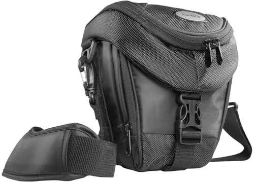 Mantona Premium Colt Schultertasche schwarz – 220 x 200 x 140 mm – Outdoor Kameratasche mit Tragegurt Polsterung Schnellzugriff Staubschutz Fach – kompakt, wasserdicht – für Spiegelreflex DSLR Kamera
