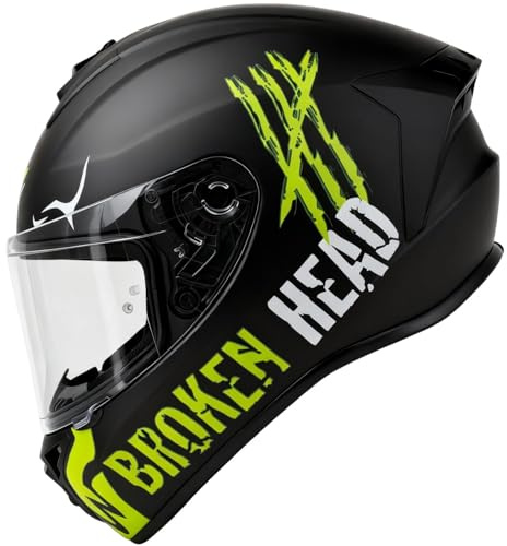 Broken Head Motoradhelm Adrenalin Therapy X4 - Sportlicher Integralhelm - Schwarz-Grün Matt - Größe L (59-60 cm)