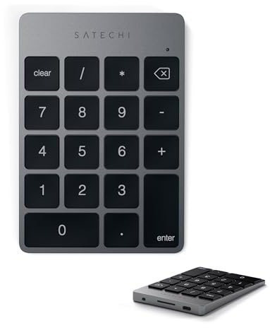SATECHI 18-Tasten Bluetooth Zahlenblock – Kabelloser Aluminium 18-Tasten Nummernblock – USB-C wiederaufladbares Numpad, Ziffernblock für MacBook, Windows, iMac, Mac mini, Laptops & mehr – Space Grau