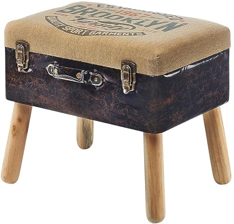 Kobolo Kofferhocker Sitzhocker Leinen mit Kunstleder Braun im Vintage Look | 50x36x45 cm Polsterhocker Aufbewahrungshocker mit Stauraum Sitztruhe Polsterhocker Retro Hocker Koffer Design Wohnzimmer