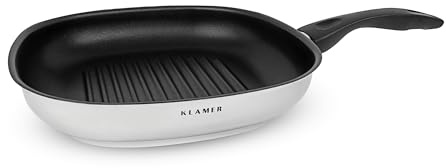 KLAMER Grillpfanne Induktion 28cm Schmorpfanne Steakpfanne aus Edelstahl