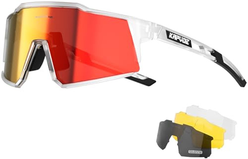 KAPVOE Polarisiert Fahrradbrille mit 4 wechselgläser TR90 Rahmen für Herren Damen Sport Radfahren MTB Sportsonnenbrille Radbrille Sportbrille Fahren Angeln Baseball Laufen Grün Schwarz K9022
