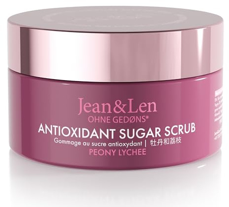 Jean & Len Exfoliating Sugar Scrub Peony & Lychee, 200 ml | Zucker-Öl-Peeling mit reichhaltigen Ölen für ein duftendes Reinigungserlebnis, ohne Parabene & Silikone