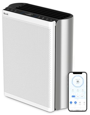 Levoit HEPA Luftreiniger Allergiker für große Räume, bis 127㎡, Weiß/Schwarz | CADR 612m³/h, waschbarer Vorfilter, Smart WiFi, Tier- & Rauchfilter, 26dB