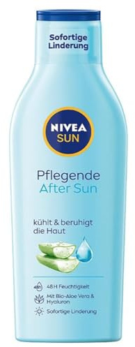 NIVEA SUN Pflegende After Sun Lotion (250 ml), Lotion mit hautberuhigender Wirkung nach dem Sonnenbad, After Sun mit Bio-Aloe Vera und Hyaluron für 48h Feuchtigkeit