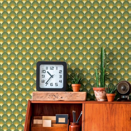 A.S. Création Retro-Tapete 70er Jahre 0,53 x 8,5 m - Tapete Vintage Grafik-Muster in Grün, Gelb, Beige - Vliestapete Retro Chic - 395381