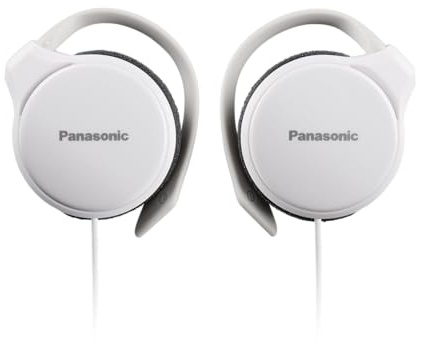 Panasonic RP-HS46E-W Clip-Ohrhörer, kompakte Clip-Kopfhörer, ergonomischer Ohrbügel, 30-mm-Wandler, 1,1 Meter Kabel, 3,5-mm-Klinkenstecker, Weiße