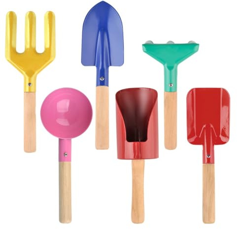 mophrati 6 Stück Kindergartengeräte Mini Rechen Gabel Holzgriff Eltern-Kind-Aktivitäten Spielzeug Gartengeschenke für Kinder