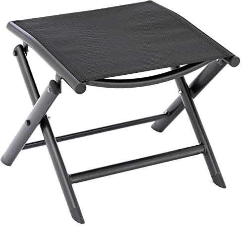 Nexos klappbarer Alu Hocker ISA - Farbe: Schwarz | Aluminium klappbar, Textilene Sitzfläche, wetterfest, 42x47x38cm, ideal für Festival Camping Balkon Garten