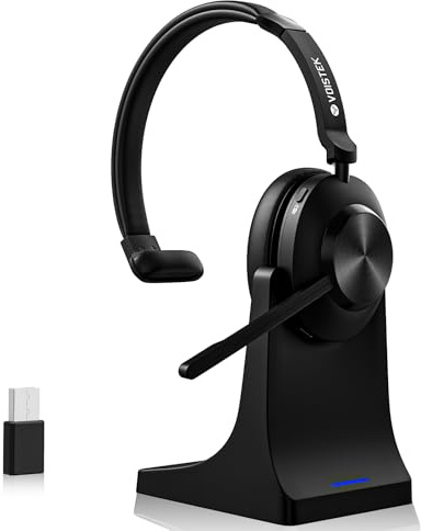 Voistek Mono-Headset (EIN-Ohr-Design) mit Mikrofon, Bluetooth & USB-A Dongle, 50Std On-Ear Wireless Headset mit Geräuschunterdrückung – Home Office/Büro/Callcenter, kompatibel mit Smartphones/PC