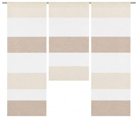 Design Mini Flächenvorhang Set beige weiß 2280-13 | 3 Teile | Scheibengardine Gesamtbreite 90cm (3x30cm) Höhe 80/60/80cm