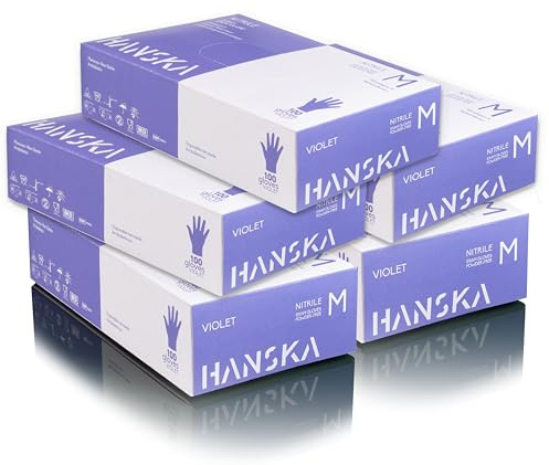 HANSKA 500 violette Nitril-Einweghandschuhe – puderfrei – Einweg – beidhändig – nicht steril – Gummibasis – geeignet für medizinische Bereiche, Handhabung von Lebensmitteln (500, M)