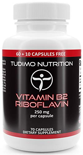 Riboflavin Vitamin B2 Hochdosiert Kapseln 250 mg - 70 Stück (2+ Monatsvorrat) an Schnell Auflösende Tabletten, mit je 250mg an Hochwertigem Vit B2 Riboflavine Pulver