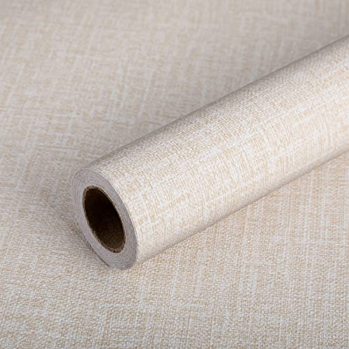 Nuanchu Leinen Textur Tapete Faux Grasdecke Peel Stick Selbstklebende Wasserdichte Abnehmbare Tapete für Schlafzimmer Wohnzimmer Hotel Dekoration (Beige)