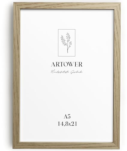 Artower® Bilderrahmen für DIN A5 15 x 21 cm Natur Holz Eiche Dünner Rahmen | Dokumentrahmen für Zertifikate | Picture Frame 14,8 x 21cm | Holzrahmen Holz-Bilderrahmen | Holzbilderrahmen Echtholz