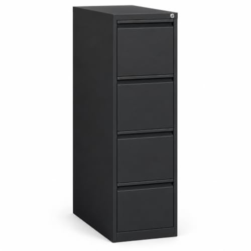 Schrank & Stuhl Hängeregisterschrank, Stahl, 4 Schübe, 132x40x62cm,Schwarz | Aktenschrank, Registraturschrank & Karteischrank für DIN A4: 4 Schübe, voll montiert, Vollauszug und Kippschutz, Schloss