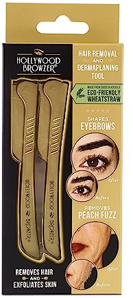 Hollywood Browzer 2er Set Gesichtshaarentferner Rasierer & Dermaplaning Tool für Damen, Augenbrauenrasierer, Peeling & Haarentfernung ohne Schmerzen, mit Schutzhülle (Duo gold)