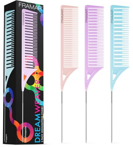 FRAMAR Pastell Strähnenkamm Blondierung – Strähnchenkamm, Strähnchen Kamm, Friseur Kamm Set, Stielkamm Friseur, Frisierkamm Set, Friseurkamm Profi, Haarkamm Friseur, Haarkämme – 3pc
