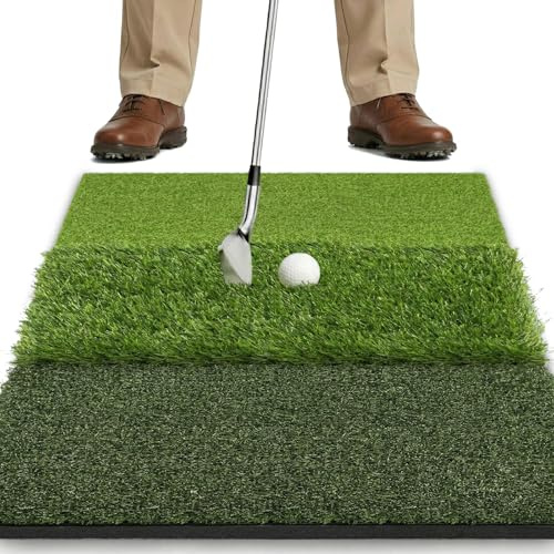 SAPLIZE 76 x 38cm Faltbare 3-in-1-Golf-Schlagmatte, Enge Lie, Rough und Fairway für Driving-, Chipping- und Putting-Training, tragbare Golf-Übungs-Tri-Turf-Grasmatte