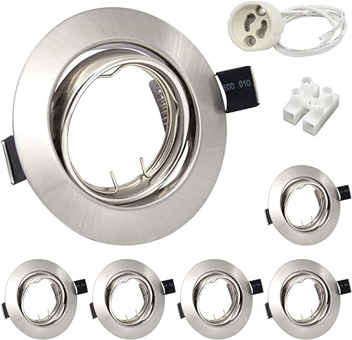 Wondlumi 6er Set LED Einbaustrahler Rahmen GU10 Einbauleuchten Schwenkbar LED Spots 230V Edelstahl Gebürstet Einbauspots Rund Deckenspots inkl. Fassung für GU10 Brine