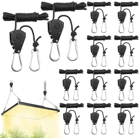 HIULLEN 12 Stück Verstellbarer Seil Ratsche, 4mm Abspannseile mit Seilspanner, 2M Reflektierend Abspannseile Seil, Einstellbare Ratchet Hanger mit Haken, Seilratsche für Freien Zelt Zeltplane Camping