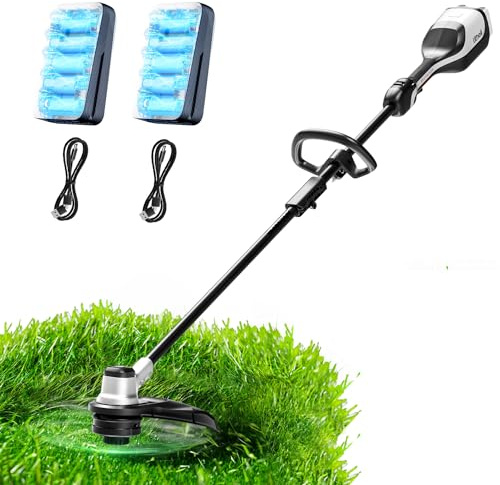Litheli Akku Rasentrimmer 2x20V, 35cm, Akku Trimmer Garten mit Bürstenlosem Motor, 2x10000mAH Mobiler Batterien, Schneller Fadenwechsel, Geeignet für Rasenschneiden Rasenpflege und Hof, Rasentrimmer