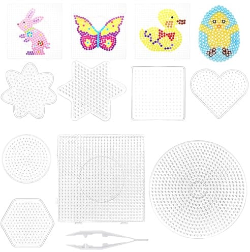 Bügelperlen Platten 5mm, 8 Stück Bügelperlen Vorlagen, Stiftplatten Set | Große Steckplatten Schablonen, Transparente Steckplatten, Geschenk für Kinder Jungs Mädchen, DIY Perlen Handwerk Zubehör