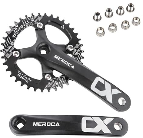 AHKALVTE 170mm Fahrrad Kurbelgarnitur 1fach Vierkant Loch Aluminiumlegierung Fahrrad Kurbel mit 32T 34T 36T 38T 42T 104 BCD Kettenblatt für MTB Mountainbike (Kurbelarm+38T)