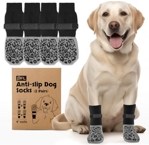PICK FOR LIFE Hundesocken Anti-Rutsch mit Verstellbaren Riemen 2 Paar, XL | Doppelseitige Leckschutz Pfotenschutz Hund für Innenbereich, Schützen Hundepfoten vor Verletzungen auf Hartholzboden, Grau