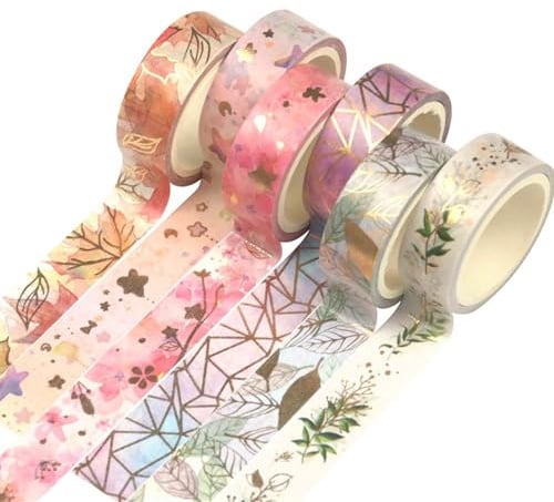 YUBX 6 Rollen Washi Tape Set, Masking Tape Goldene Foliendruck Dekoratives Klebeband Bunt für DIY Handwerk, Verschönert Journals, Planer, Scrapbooking und Verpackung