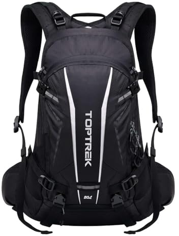 toptrek Fahrradrucksack Wasserdicht 20L,Ultraleicht Rucksack für Damen & Herren,Fahrrad Rucksack mit Regenschutz und Helmabdeckung,Rucksäcke Mountainike MTB(Schwarz)