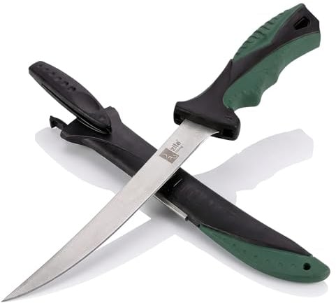 Zite Fishing Filetiermesser Fisch - 36 cm Lang & Kunststoffscheide - Mit Messer-Schärfer - Anti-Rutsch Griff - Fische & mehr Filetieren, Fischmesser, Angelmesser, Filitiermesser scharf Fisch