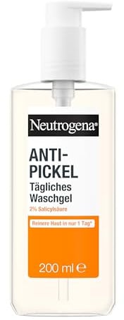Neutrogena Anti-Pickel Tägliches Waschgel 200ml,sanftes Anti Pickel Gel mit 2Prozent Salicylsäure BHA,porentiefe Gesichtsreinigung hilft die Haut zu glätten,entfernt überschüssiges Öl und Unreinheiten